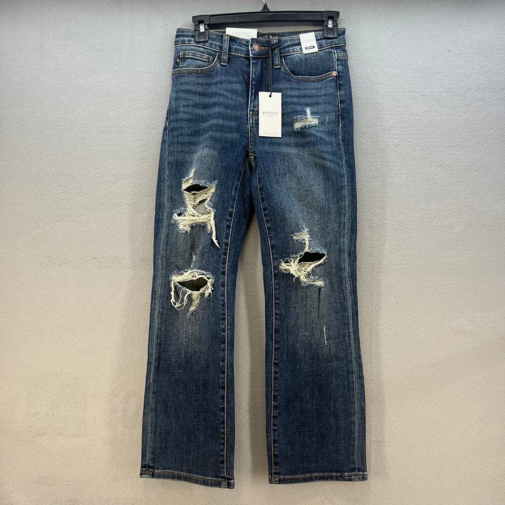 NWT Judy Blue Women's Straight Leg Jeans Size 3/26 Mid Rise Distressed JB88517